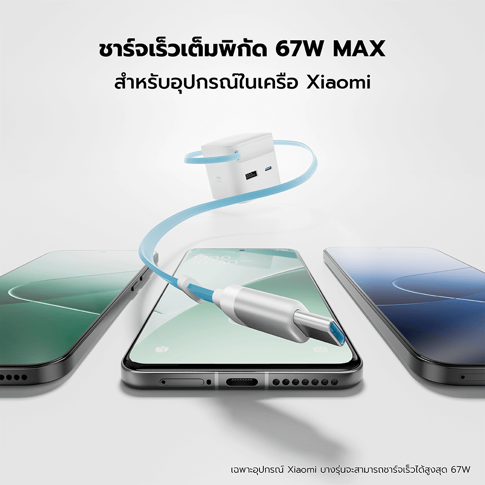 หัวชาร์จเร็วพร้อมสาย CUKTECH AD653W สีดำ GAN 65W รองรับ PD, PPS, QC